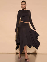 Fall Outfits For Women: Elegant Knit Backless Top With Asymmetrical Hem Skirt Set, Perfect For Casual Dates, Parties, And Everyday Wear